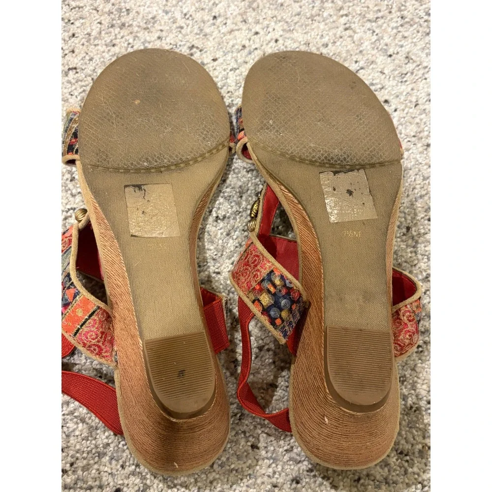New York Transit Womens Boho Patchwork Wedge Sandals Multi Color Sequin 7.5M